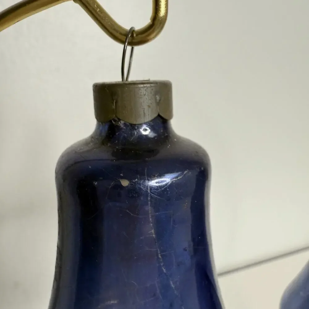 VTG Lot of 2 Mercury Glass Bell Ornaments Blue Made in US of A Silvered Pre War